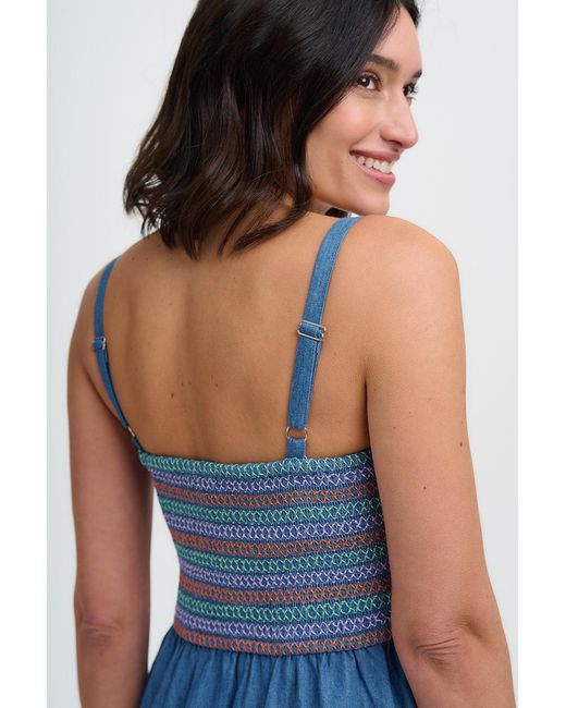 Sugarhill Blue Murren Shirred Midi Dress Washed Denim