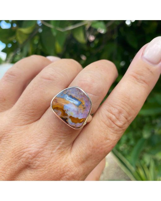 Glamrocks Jewelry Blue Australian Boulder Opal Ring