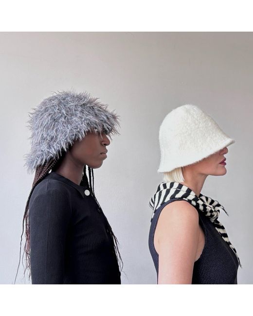 London Atelier Byproduct White Wool Cloche Bucket Hat