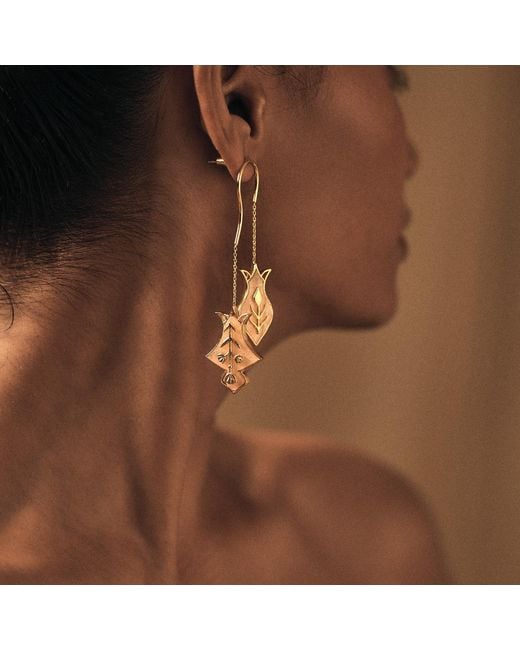 Dhwani Bansal Metallic Hamsa Earrings With Mother Of Pearl
