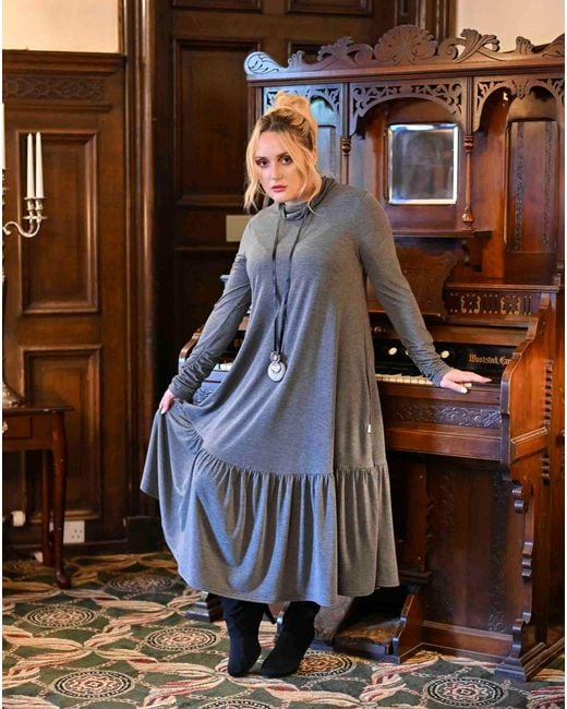Frock Tales Gray Frock Midi Dress With Pockets