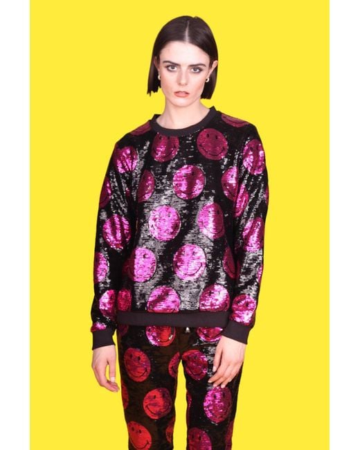 Any Old Iron Purple Smiley Sequin Sweatshirt