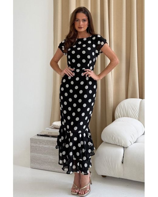 Girl In Mind Black Roxy Boat Neck Frill Midi Spot