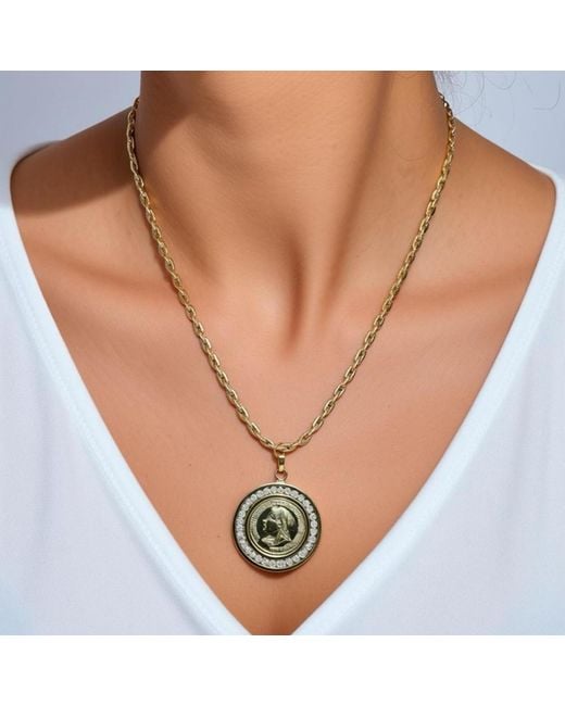 Caramel Vintage Jewellery Metallic Crystal Halo Coin Necklace