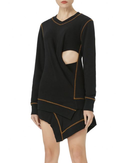 Gao Republic Black Sweatshirt Longline Cut-Out Jersey