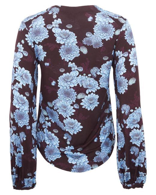 Lords of Harlech Blue Val Serious Floral Long Sleeve V-Neck Shirt