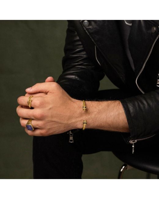 Nialaya Metallic Golden Skull Bangle for men