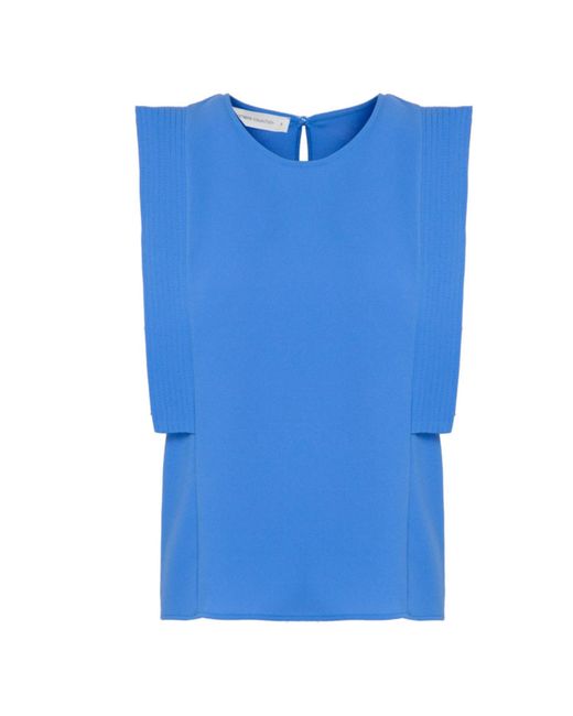 The Extreme Collection Blue Sleeveless Pleated Shoulder Blouse