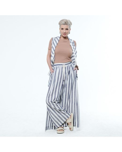 Metamorph Blue Striped Linen Palazzo Pants