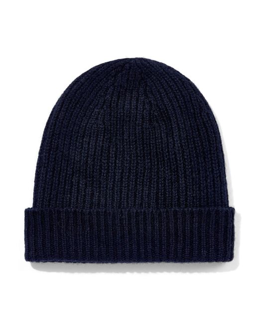 Paul James Knitwear Blue 100% Cashmere Ribbed Beanie Hat