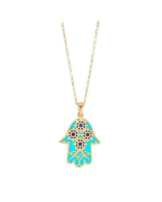 Ebru Jewelry Blue Good Vibes Enamel Hamsa Necklace Gold