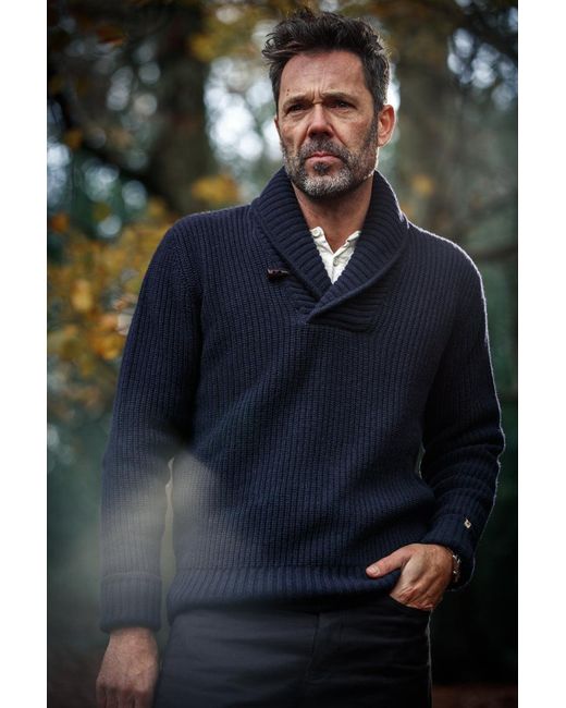 &SONS Trading Co Blue Sons Port Shawl Collar Jumper for men