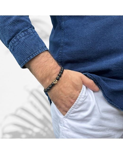 Ebru Jewelry Black Onyx Stone Holy Spirit Anchor Bracelet for men