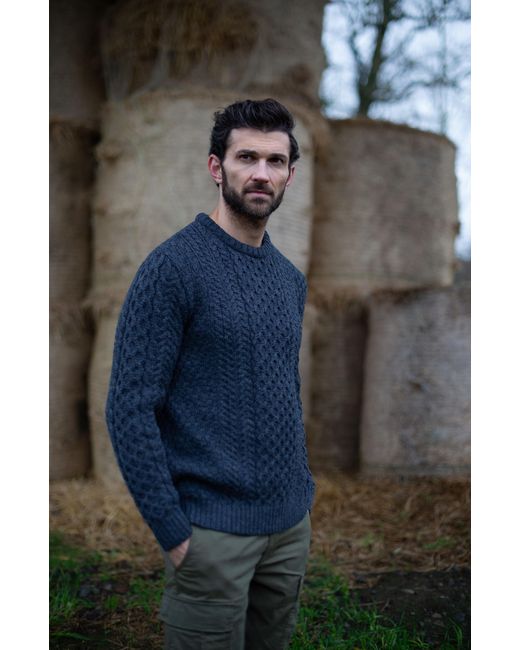 Paul James Knitwear Blue Fisherman's British Wool Johnson Cable Jumper for men