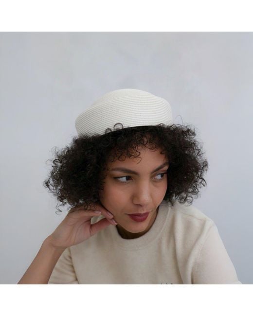 London Atelier Byproduct White Straw Pillbox Hat
