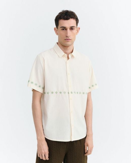 Thinking Mu White Tom's Hand-Embroidered Shirt for men