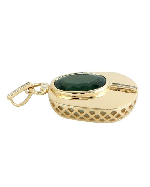 Artisan Metallic 18k Gold With Oval Tourmaline & Baguette Diamond Pendant