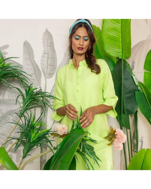 NoLoGo-chic Green Up Town Linen Shirt Dress
