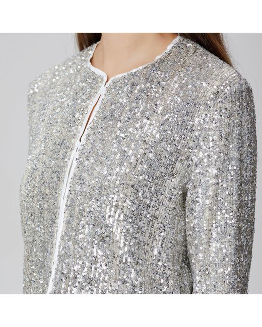 Smart and Joy Gray Round Collar Glitter Jacket