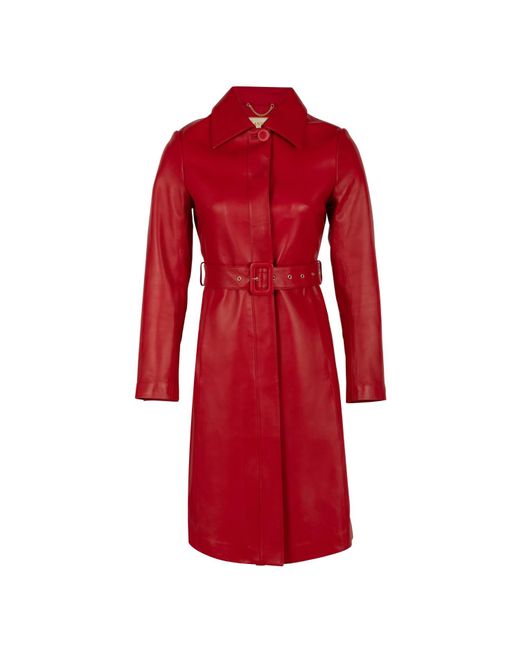 Santinni Red Bellucci Belted Leather Coat In Rosso