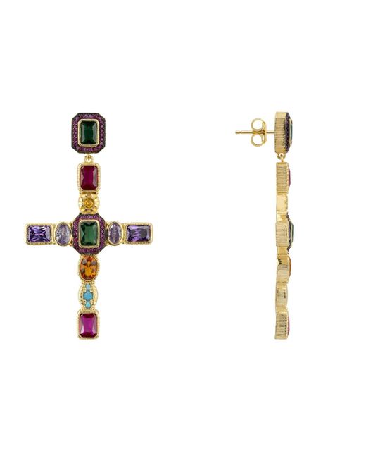Latelita London Metallic Santa Maria Extra Large Gemstone Cross Earrings