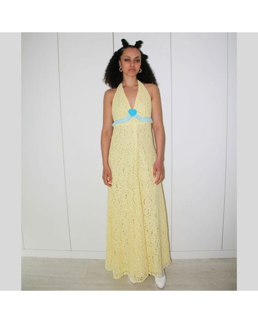 Couture to Your Door Yellow Butter Lace Maxi Halter Neck Dress