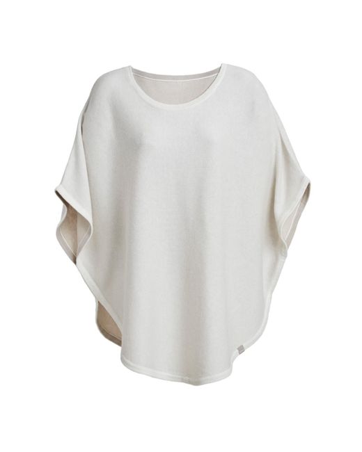 Cove Gray Neutrals Flora Cotton Cashmere Reversible Poncho Cream & Starch