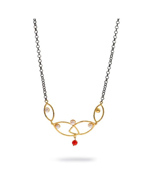 Ebru Jewelry Metallic Goddess Balance Pearl & Ruby Necklace
