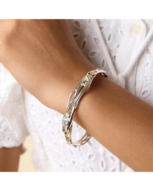 Isla Silver Metallic Organic Topaz & Freshwater Pearl Hinged Bangle