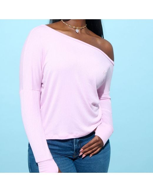 Cloud Haven Pink Off The Shoulder Relaxed Logo Tee