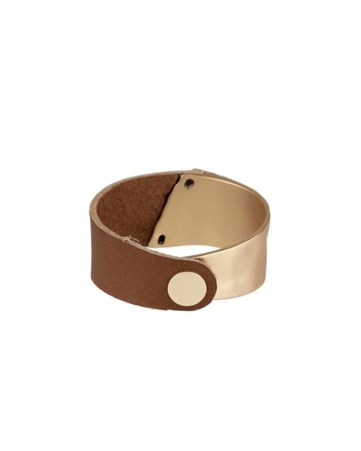 Saachi Brown Leather Metal Statement Bracelet