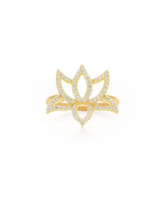 Seven Saints Metallic Illuminate Lotus Ring, Topaz Pave, Plated