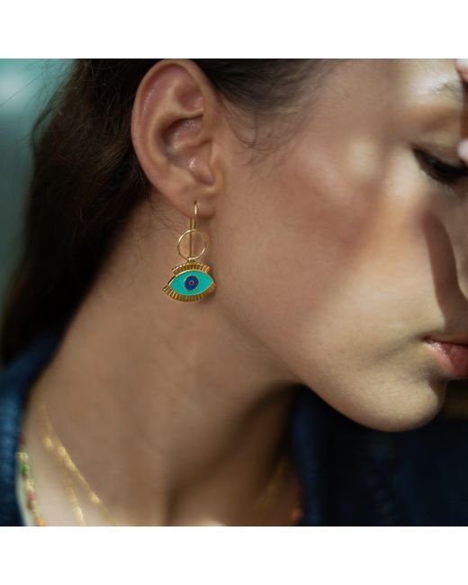 Ebru Jewelry Blue Divine Guardian Evil Eye Enamel Dangle Earrings