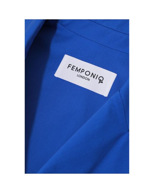 Femponiq Blue Wide Lapel Asymmetric Belted Midi Cotton Dress
