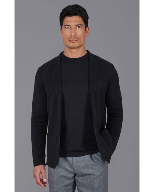 Paul James Knitwear Black Lightweight Cotton Corneliuss Formal Knitted Blazer for men