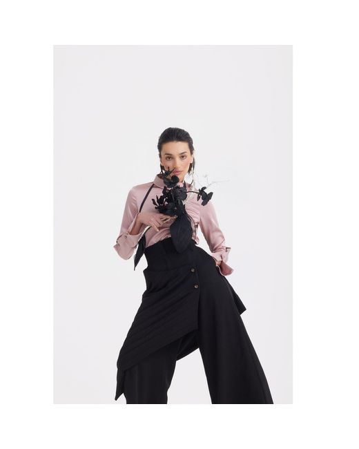 Julia Allert Brown Luxury Silk-Feel Satin Blouse Blush