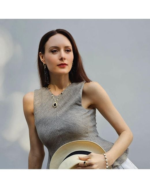 Farra Metallic Obsidian Gemstone Pendant Chain Necklace