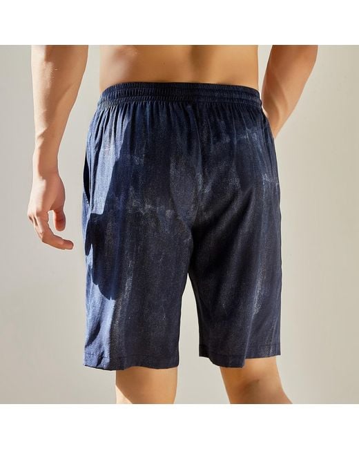 Soft Strokes Silk Blue Pure Mulberry Silk Tie Dye Printed Shorts for men