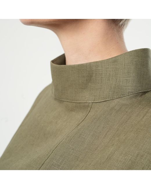 Metamorph Green Turtleneck Linen Top