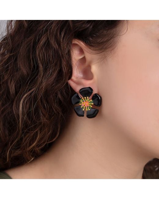 Milou Jewelry Black Primrose Flower Earrings