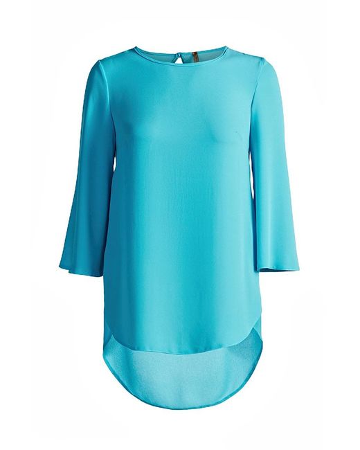 Conquista Blue Tunic With Bell Sleeves In Georgette Fabric Round Neck
