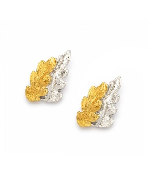 Mother Nature Jewelry Metallic Two-Tone Fern Leaf Earrings, Handmade Minimalist Studs