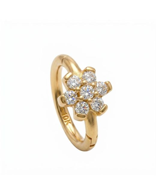 Zahav Jewelry Metallic 10K Solid Cz Floral Clicker Hoop