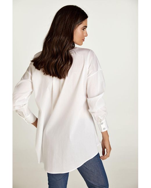 Conquista White Blouse With Mandarin Collar