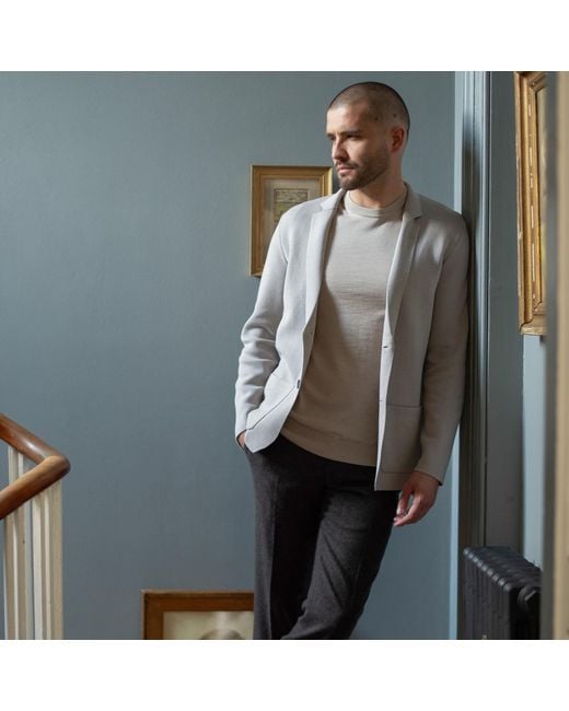 Paul James Knitwear Gray Lightweight Mercerised Cotton Giuseppe Knitted Blazer for men