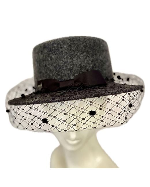 Misa Harada Millinery Black Olivia Veiled Boater Hat