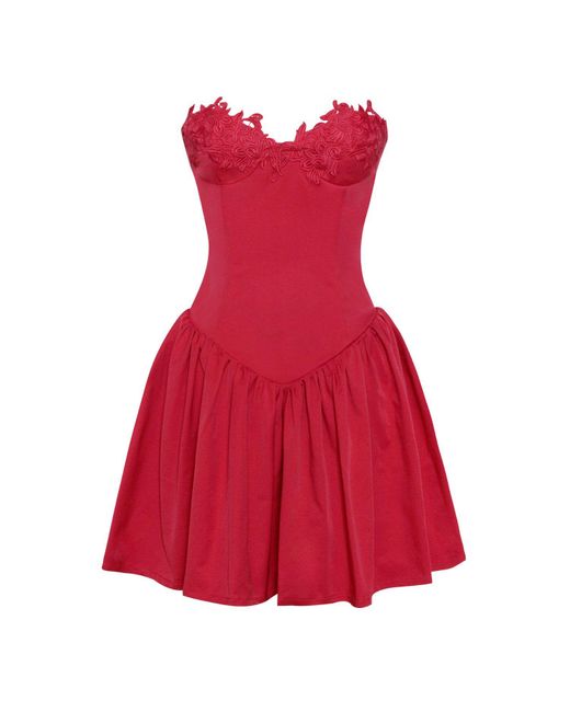 Miss Circle New York Red Sacha Lace Drop Waist Corset Puffy Mini Dress