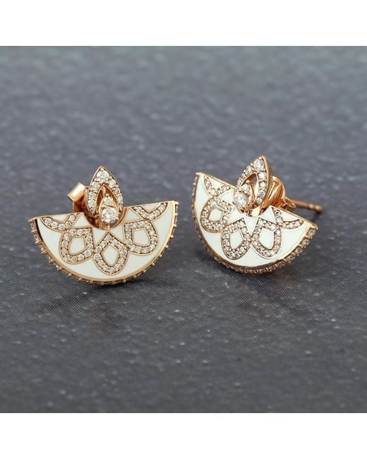 Artisan Metallic Enamel Diamond Fan Stud Earrings