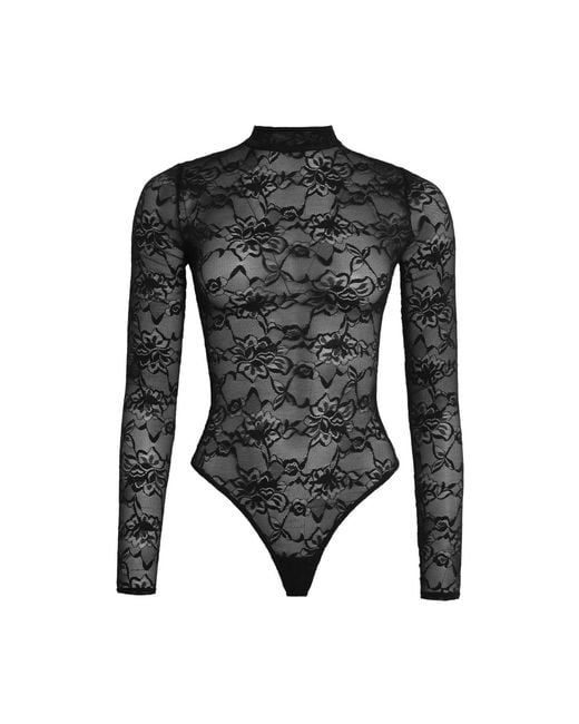 OW Collection Black Lydia Lace Bodysuit