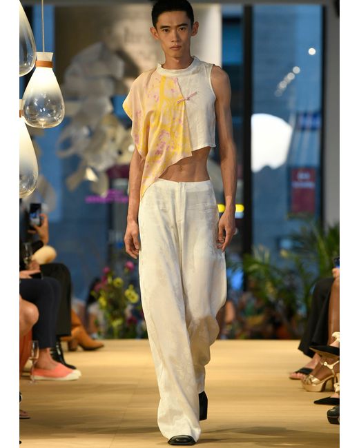 Lost Pattern White Beach Blossom Wide-Leg Pants